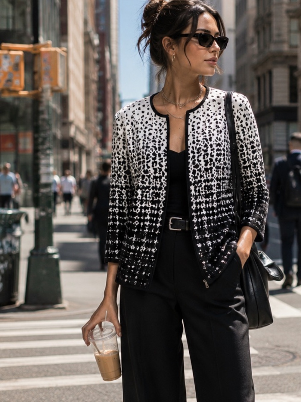 STIZZOLI Quiet Luxury Italian Made Black and White Zip Cardigan, 48 IT/12 US